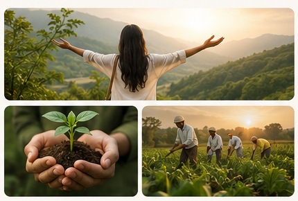 People, farming and nature reflecting EcoSvasthi's purpose